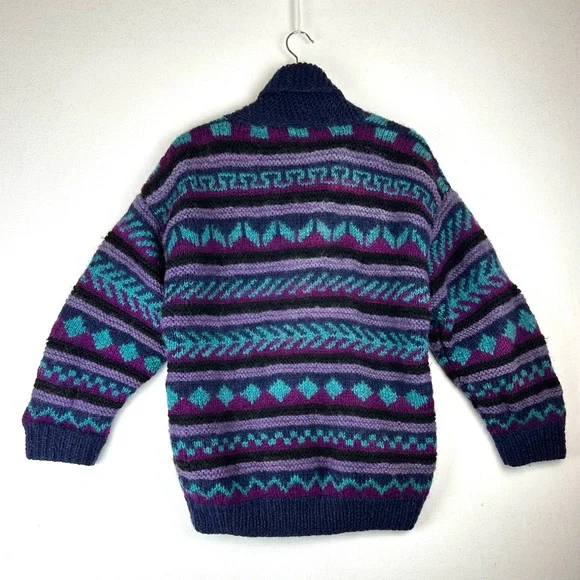 Lost Horizons Wool Button Down Cardigan Sweater Fair Isle Handmade Nepal - Picture 4 of 8